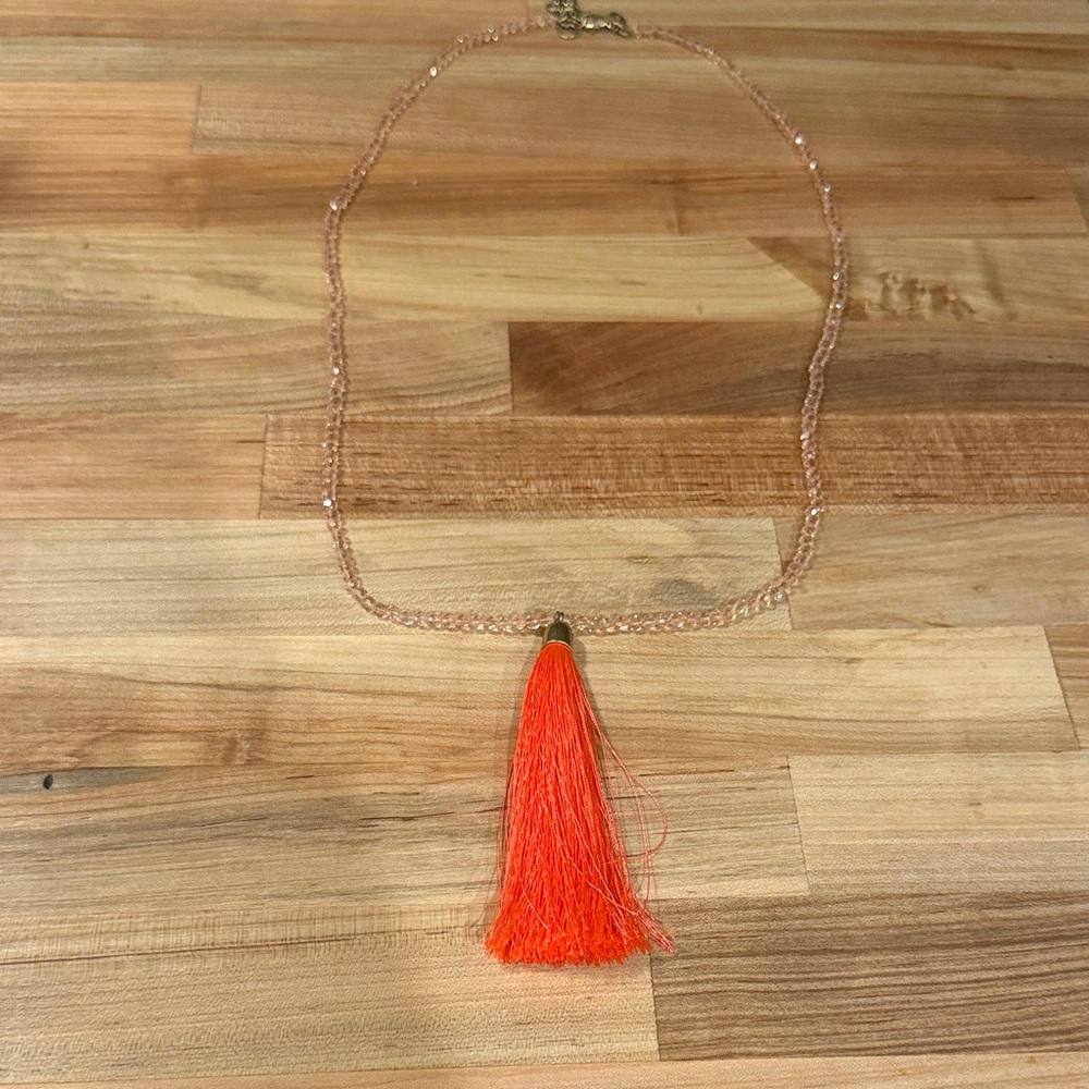 J. Crew Crystal (Plastic) Bead Necklace with Bright Orange Tassel